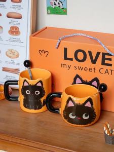 Ceramic Head Mugs with Spoons Cute Animal Design Drinking Water Cups for Office Use Black Themed Gift Birthday Pr...2026