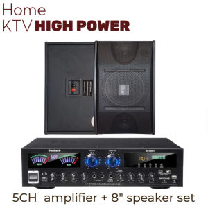 ชุดลำโพงขยายเสียงคาราโอเกะกำลังสูง 5 ช่อง เครื่องขยายเสียง 8 นิ้ว ระบบบลูทูธ Hifi KTV ในบ้านพร้อมสายสัญญาณเสียง