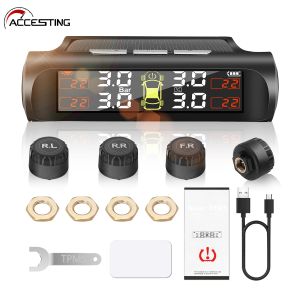 4 Types Solar/USB Powered Tire Pressure Monitoring System Tire Temperature Monitor Car TPMS Auto Security Alarm Systems