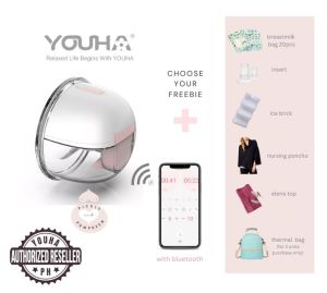 YOUHA GEN 2 WEARABLE BREAST PUMP W/ APP & DUST COVER & FREEBIES FOR BREASTFEEDING BABY
