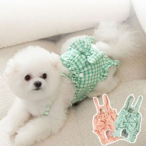 RL5LBR Adjustable Plaid Dog Physiological Pants Breathable with Bow Dog Safety Trousers Dog Bow Strap Pants Reusable Dogs Menstruation Pants Four Seasons