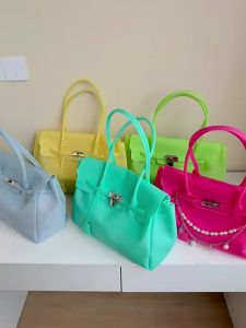 In-stock Korean goods Jelly Firkin Jelly handbag womens shoulder bag candy-colored large-capacity tote bag bag
