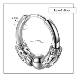 Anting Tindik Punk Hip Hop Retro Anting Hoop Ring Earrings Hollow Stainless steel Untuk Pria Dan Wanita