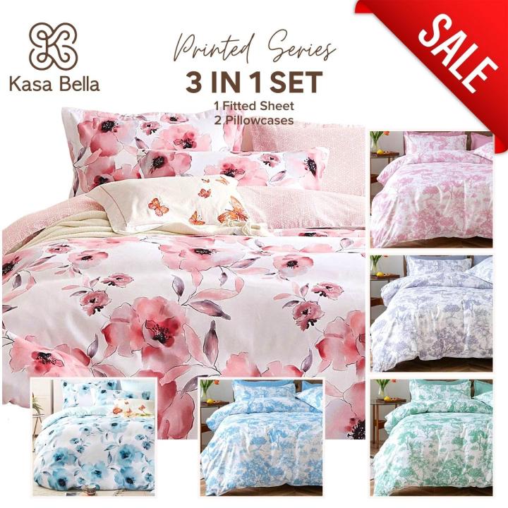 Kasa Bella 3in1 Floral Bedsheet and Pillowcase Set Bed Sheet