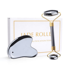DECINIEE Terahertz Gua Sha Scraper + Facial Roller Massager Set Natural Terahertz Energy Stone Massager Anti Wrinkle Face Lift Massage With Box