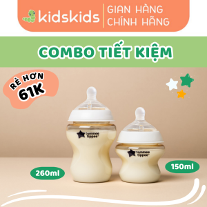 COMBO Bình Sữa PPSU Ty Siêu Mềm Tự Nhiên Tommee Tippee Natural Start 150ml & 260ml Núm Ty Của Bình 0-3 Tháng Và 3-6 Tháng