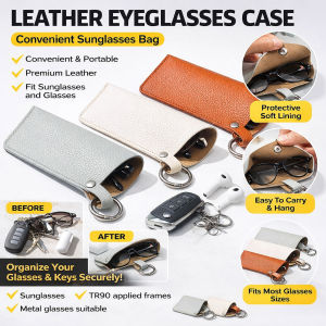 Leather Eyeglasses Case Portable Glasses Pouch Holder Keychain Travel Organizer Storage Box Compact Sunglasses Bag For Men Women