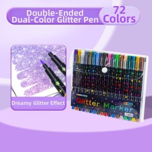 LUXELU Đầy màu sắc Bút dạ quang hai đầu Nhanh khô 24/48/72/96 màu sắc Bút màu nước Đầu mềm Bút dạ quang Tự làm