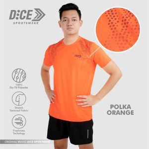 Jersey Kaos Olahraga Dry Fit Running Lari Gym Futsal Dice Polka Orange
