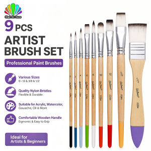 9pcs Set Artist Painting Brush Set Kuas Lukis Tahan Lama Watercolour Brushes Nylon Brush Painting Brush Full Set for Watercolor Gouache Inks Painting画笔