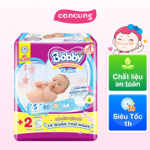 Tã dán Bobby siêu thấm - khô thoáng  (S 4-8kg 80 miếng) - concung
