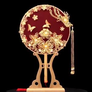 [现货速发]新娘结婚团扇双面成品女秀禾服扇子diy出嫁喜扇中式手工Brides wedd group fan double-sided finished female Xiuhe