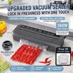 Vacuum Sealing Machine with LCD Screen Dry/Wet Food Saver Built-in Cutter 300mm Seal Length for Kitchen Storage (Include 10 Bags)