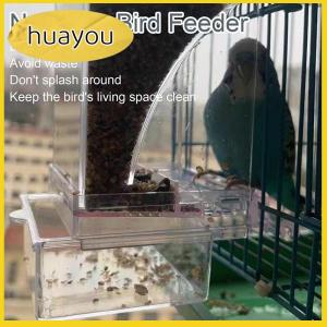 huayou Automatic No Mess Bird Cage FeederAcrylic Transparent Parrot Feeders With Perch Parakeet Food Container Cage Accessories