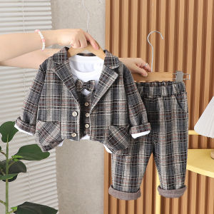 ชุดสูทลายสก็อตสามชิ้นสำหรับเด็ก2025ชุดเครื่องแบบนักเรียนวิทยาลัยภาษาอังกฤษสำหรับนักเรียนประถมโรงเรียนประถมศึกษา