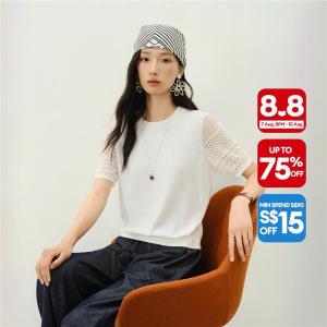 Giordano Women 100% cotton eyelet short sleeve knitwear Free Shipping 18356712