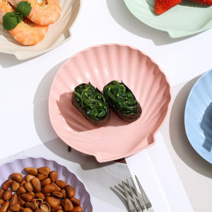 5pcs Wheat Straw Plastic Shell-shaped Plate Fruit Snack Cake Dessert Dish