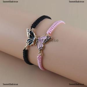 [COD] SweetBabiese 2Pcs Simple Butterfly Hand Woven Couple Bracelet For Women Men Fashionable Butterfly Bangle Versatile Woven Wristband Gifts