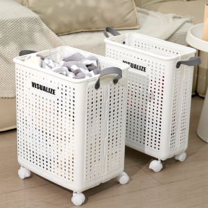 iETH ตะกร้าใส่เสื้อผ้าสกปรก ตะกร้าใส่เสื้อผ้าสกปรกในครัวเรือน ตะกร้าซักผ้า ตะกร้าใส่เสื้อผ้าในห้องน้ำ ตะกร้าใส่เสื้อผ้าสกปรกพ - มีล้อ ล้อเลื่อนลื่นสะดวก พับเก็บได้