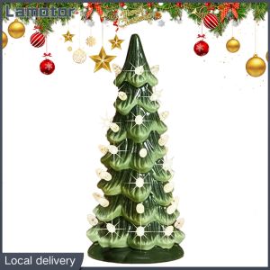 [Vktech] Retro Hand-Painted Tabletop Christmas Trees with LED Lights Colorful LED Mini Christmas Tree Hand-Painted Resin Christmas Tree for Home Decoration