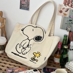 DYJKOUG Print Snoopy Canvas Bag Large Capacity Cartoon Cloth Handbag Kawaii Shopping Bag Shoulder Bag Girl