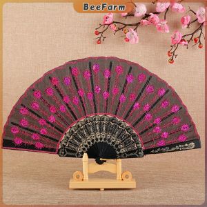 B.F. Folding Fans for Women Colorful Embroidered Flower Design Summer Party Wedding Gifts Souvenir