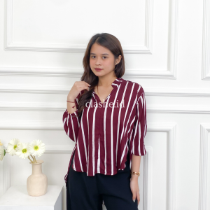 Sienna Top Baju Blouse Wanita Motif Salur Atasan Lengan Panjang Rayon Korean Style Kekinian Terbaru Ootd by Clashe