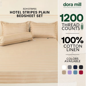 DORAMILL 1200 TC Hotel Quality 3cm Stripes Plain Fitted Bedsheet Set Kain Sejuk Super Single Queen King #BCY