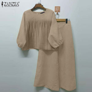 Celmia ZANZEA ชุดแนววินเทจของผู้หญิงชุดเสื้อสตรีคอกลมแขนโคมไฟเอวยางยืดชุด Terno กางเกงขาม้า #3