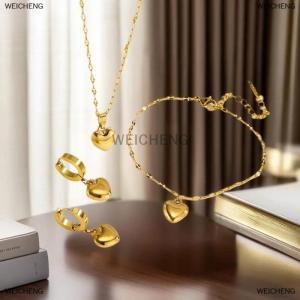 [COD] WEICHENG Stainless Steel Love Heart Necklaces Bracelets Earrings For Women New Trendy Simple Waterproof Jewelry Gift