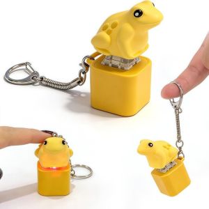 CANICECA Rechargeable Frog Button Keychain Realistic Sound LED Light Frog Croaking Fidget Toy Creative Cartoon Button Bag Pendant For Adults Kids Toy