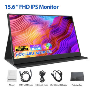 AHXJKA 15.6" Portable Monitor 1080P FHD 100% sRGB IPS Gaming Monitor Laptop Monitor with Built-in Kickstand HDMI USB C External Screen for PC Mac Phone Xbox PS5