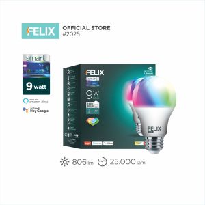 FELIX SMART LED 9W RGB Tunable White 16 Juta Warna Cahaya Wifi + PREMIUM 8W CDL E27 Garansi 3 Tahun