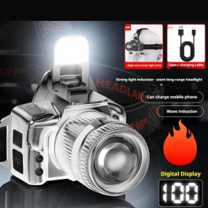 【COD】Lampu Depan dengan Penderia Boleh Zum Boleh Dicas Semula Kalis Air Sangat Terang Kuasa Tinggi Lampu Putih Boleh Laras Lampu Perkhemahan Berkuasa Lampu Memancing Lampu Sisi LED Zum Teleskopik Penderia Peletakan Tangan Light Headlamp
