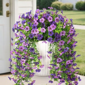 WMU7071 2PCS UV Resistant Simulated Wall Hanging Flowers Plastic Realistic Wall Hanging Plant Maintenance-free Eucalyptus Garland Fake Plants Porch Decor