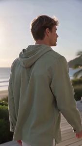 2026 New Men Linen Hooded Long Sleeve Shirt Drawstring Hood Casual Beach Vacation Travel Daily Walking Button Down Blouse2026