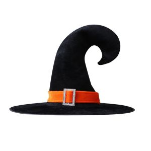 GOXBERK Nhung Mũ phù thủy Halloween Mạ vàng Góc uốn Mũ quỷ Phong cách giản dị Đạo cụ trang phục Mũ Halloween Trẻ em