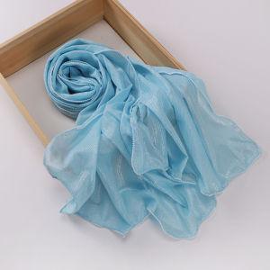 Jifang Sparkling Shiny Gold Silver Line Imitate Silk Pashmina Hijab Shawl Head Scarf Beading Sided Chiffon Muslim Hijabs Shawls Tudung PW14