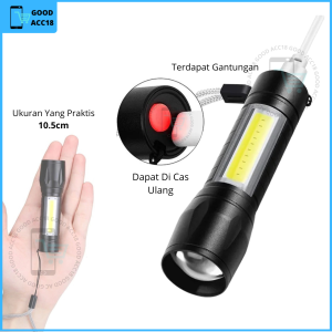 Senter LED USB Zoom COB Mini Rechargeable Super Terang 3 Mode Lampu
