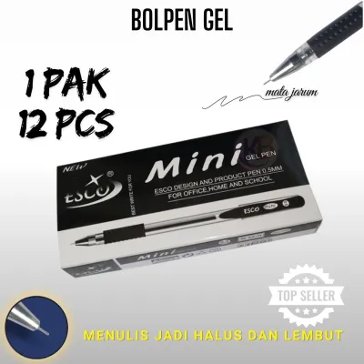 (12 pcs) 1 Pak Pulpen Gel 0.5mm / Glitter Pen / Black / Pulpen Esco Mini Gel / Kb