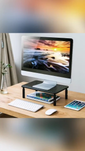 Adjustable Monitor Stand with 3 Height Level Metal Screen Stand Laptop Stand with Drawer Phone Holder and Pen Holder