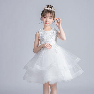White Green Lace Flower Floral Summer Sleeveless Princess Dress Kids Bow Dresses For Flower Girls Wedding Party Birthday Short Dresses for 3 4 5 6 7 8 9 10 11 12yrs old