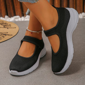 Free Shipping Plus-Size WomenS Slip-On Shoes With Velcro Closure 2026 Summer New Style Featuring A Knitted Upper Wedge Heel And Thick Sole Designed As Athletic Sneakers