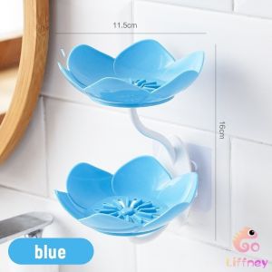 Double Layer Lotus Shaped Flowers Shape Soap Dish Soap Box Punch-free Wall Mounted PAZU