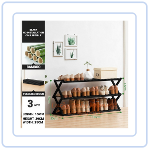 【COZYCASA】Minimalist Bamboo Shoe Rack Installation Free Collapsible Shoe Organiser Foldable