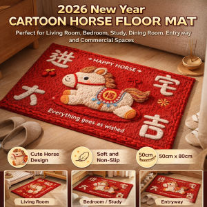 2026 Year Of The Horse Floor Mat Chinese New Year Home Entrance Rug Non-Slip Soft Cartoon Doormat Absorbent Floor Mat