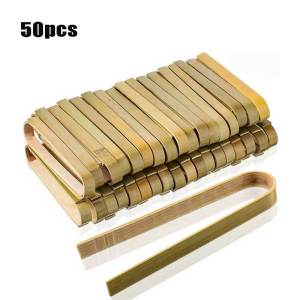 50Pcs Bamboo Tongs Disposable Bamboo Bread Tongs Toast Tongs 10cm