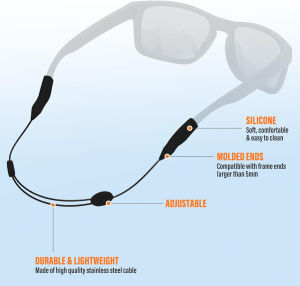 2pcs Adjustable Glasses Strap Holder Adjustable Sports Eyewear Retainer Lanyard Black