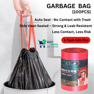 [1pack 100pcs] Garbage Bag (Beg Sampah) 45x50cm 🧺 Garbage Bag with Rope | Drawstring Trash Bag | Auto Seal Dustbin Bag #Easy Needz