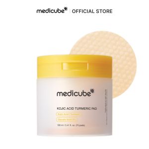 Medicube Kojic Acid Turmeric Clarifying Toner Pad 70 Sheets Fade Dark Spots Lighten Acne Marks Exfoliate Dead Skin Brighten Complexion Improve Uneven Tone 3% Glycolic Acid Skin Brightening Facial Pads